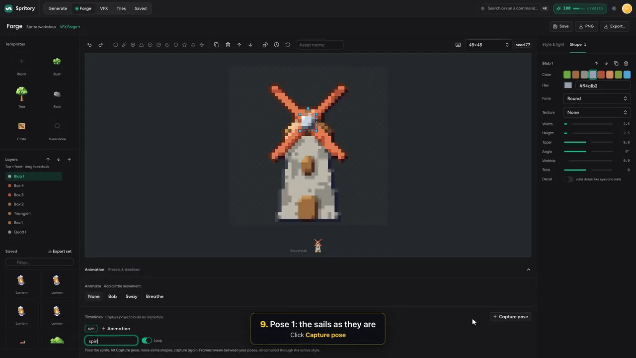 The first pose captured on the spin timeline